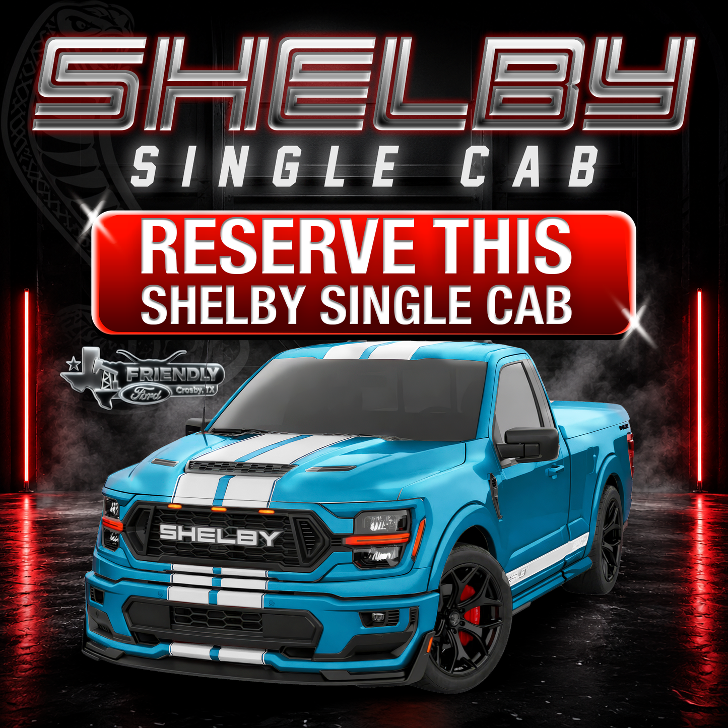 Friendly Ford Championship Edition Shelby Single Cab (Reserve Deposit) -Blue with White Stripes and Black Wheels-