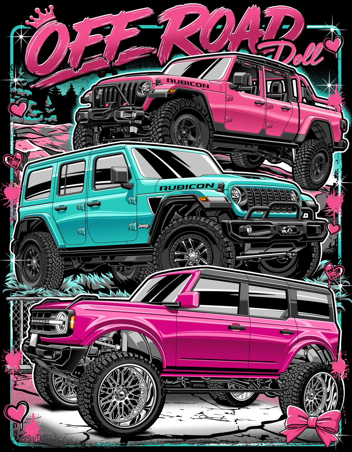 Gray T-Shirt with Pink Logo BRONCO & JEEP