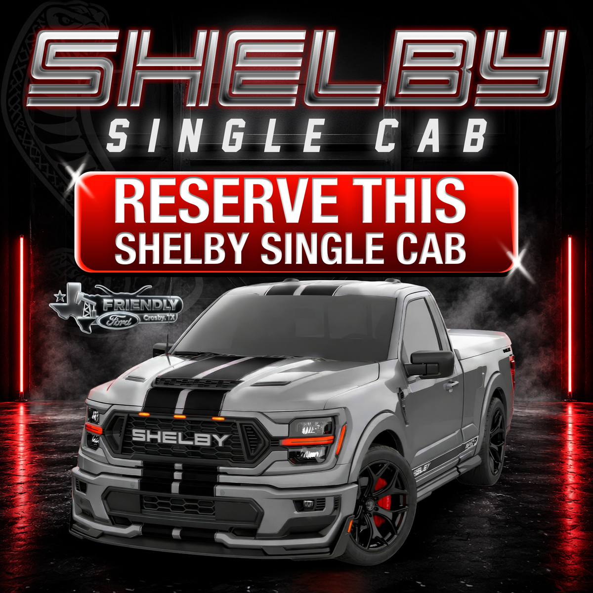 Friendly Ford Shelby Single Cab (Reserve Deposit) -Grey with Black Stripes and Black Wheels-
